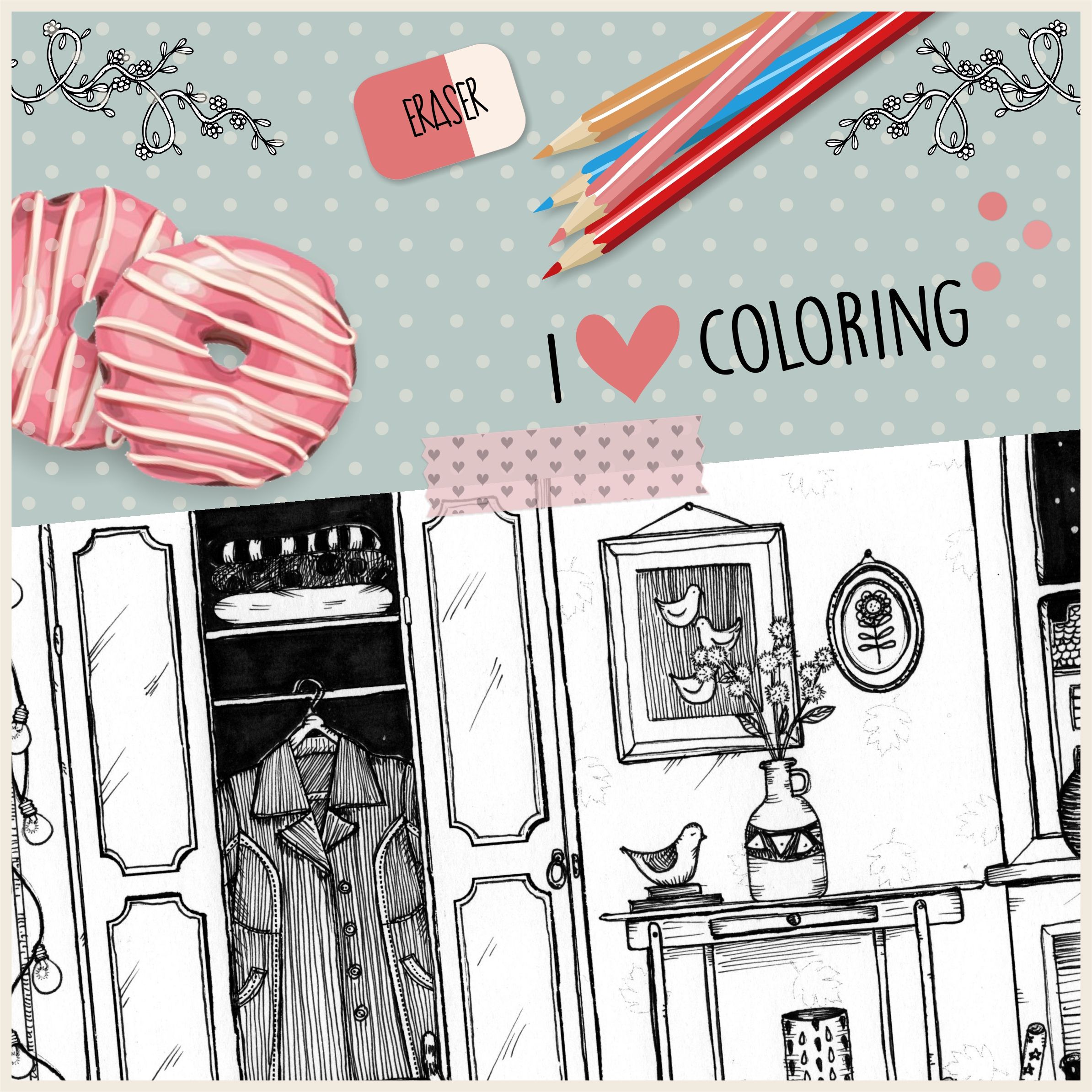 GRAPHIC MOCKUP ETSY DIGITAL COLORING PAGE -  Cosy Home 01