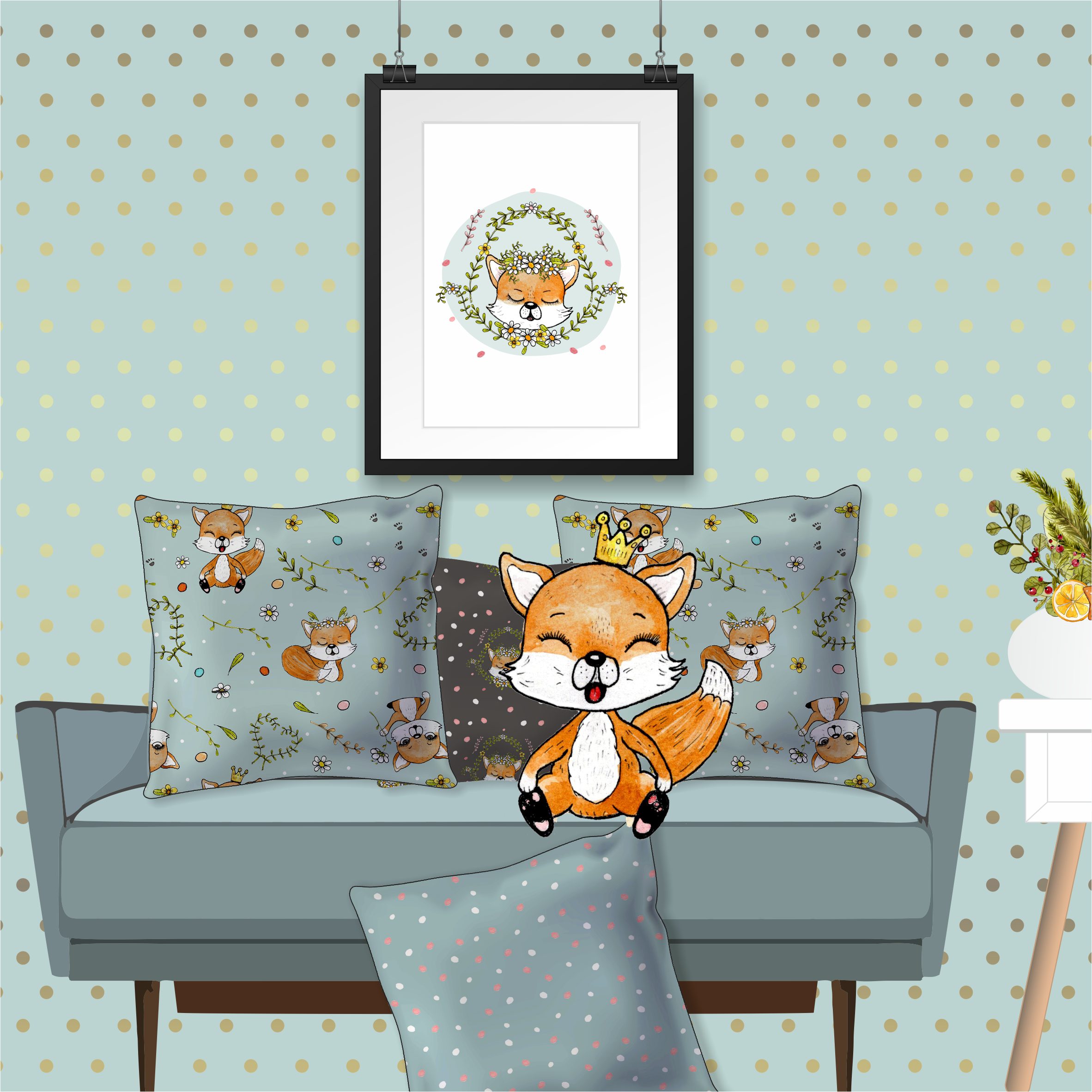 Happy Fox Pillows for spoonflower